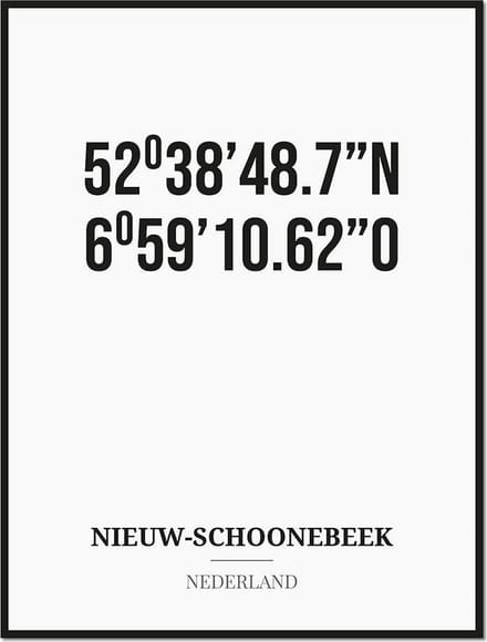 Poster/kaart NIEUW-SCHOONEBEEK met coördinaten