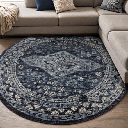 Muratap Vintage rond vloerkleed navy- 160 cm rond