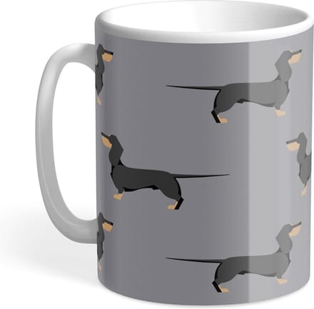 Hound & Herringbone - Zwarte Teckel Designer Mok - Black and Tan Dachshund Designer Mug