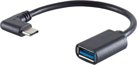 USB-C (m) haaks (links/rechts) - USB-A (v) adapter - USB3.0 / zwart - 0,15 meter