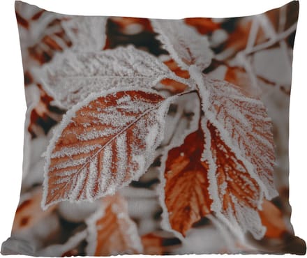 Sierkussen Buiten - Bladeren - IJs - Winter - Natuur - 60x60 cm - Weerbestendig