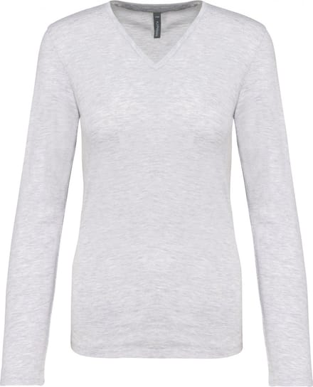 Kariban Dames t-shirt V-hals lange mouwen K382 - Ash Heather - M