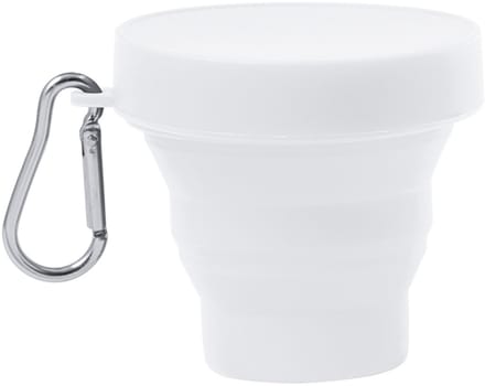 Opvouwbare siliconen beker met deksel en karabijnhaak - Wit - 160ml