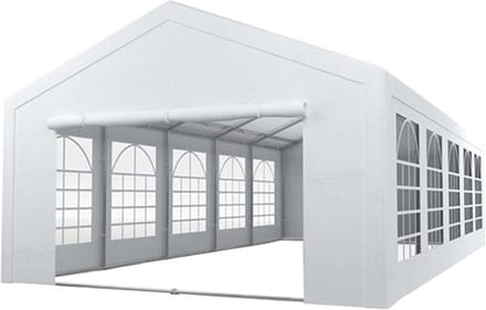 Partytent 5x10m PVC met grondframe brandvertragend