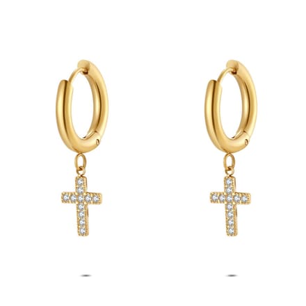 Twice As Nice Oorbel in edelstaal, hangend kruis Goudkleurig