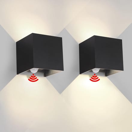 Set van 2 Buitenlampen met Bewegingssensor - 6W Wandlamp Zwart IP65