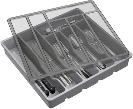 Allecto - Besteklade - Bestekopbergdoos - Compact en functioneel - Grijs - Bestekorganizer - Geschikt voor keukenla - 6 compartimenten