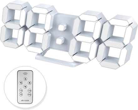 3D Digitale Wandklok Met Snooze Functie - Dimbare LED Tijd & Temperatuur Display