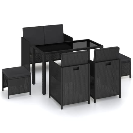 vidaXL - 6-delige - Tuinset - met - kussens - poly - rattan - zwart