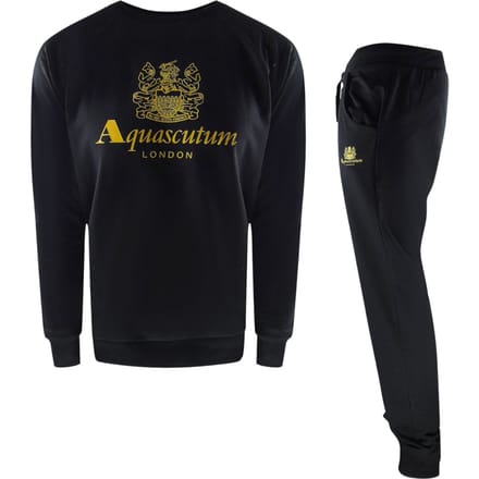 Aquascutum Old School Crewneck Zwarte Trainingsbroekset