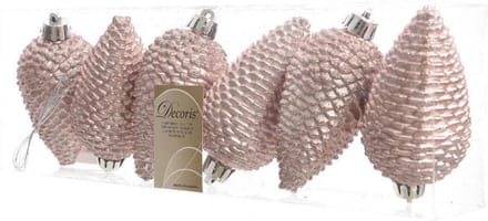 Dennenappels Glitter (8cm) Multi 6 Stuks Powder Pink