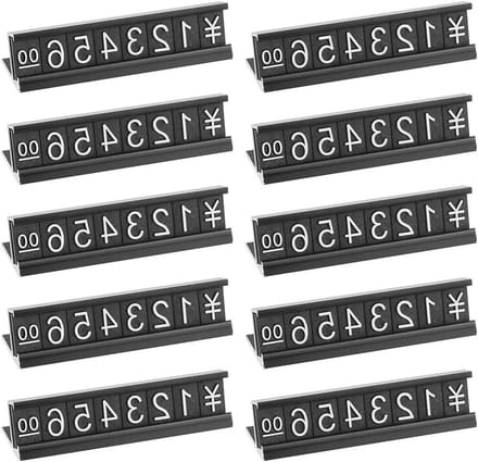 10-delige prijsdisplay set met verstelbare prijs en aluminium basis voor retailgebruik, zwart displayblok