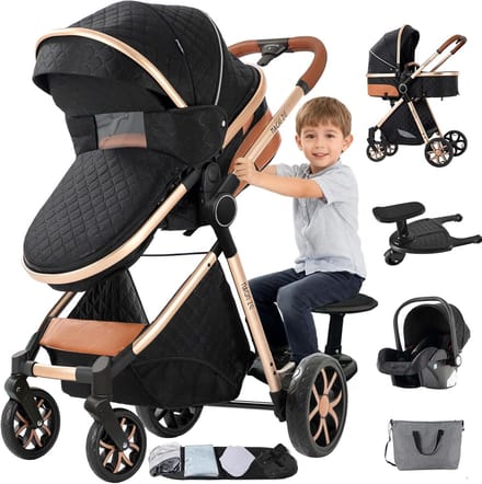 Kinderwagen met platform - Duo kinderwagen trio - Reizen met kinderen - Inklapbaar met één klik
