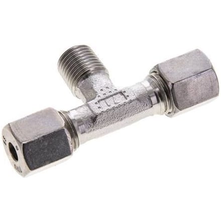 6S & R1/4'' RVS T-stuk Snijringkoppeling Buitendraad 630bar ISO 8434-1