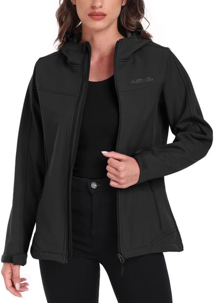 Daity Dames softshelljack, waterdicht tussenjack, ademend regenjack, winddicht jack, gevoerd met capuchon voor buitenactiviteiten en wandelen - Maat M