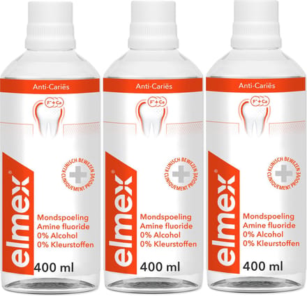 Elmex Anti-Cariës Mondwater - 3x 400 ml - Voordeelverpakking