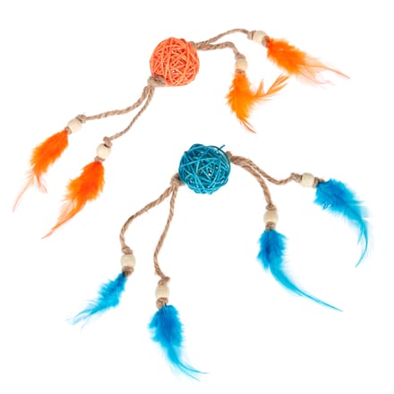 TIAKI Kattenspeelset Wilgenballen met Veren Set van 2