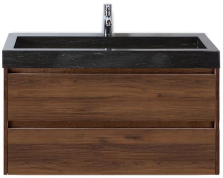 Dante Badmeubelset 100 cm - Walnoot - Wastafel Hardsteen Wit Lucca