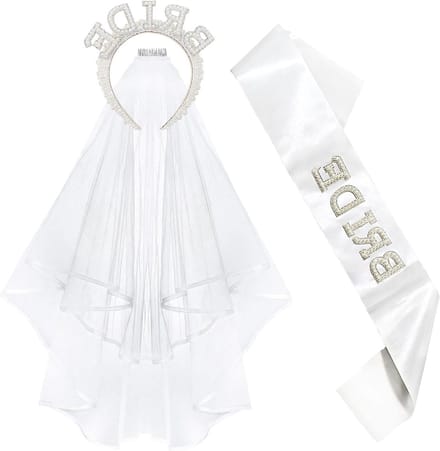 Witte Bruids Sjerp en Bruidsluier Set voor Vrijgezellenfeest, Gastcadeaus en Bruiloft Accessoires
