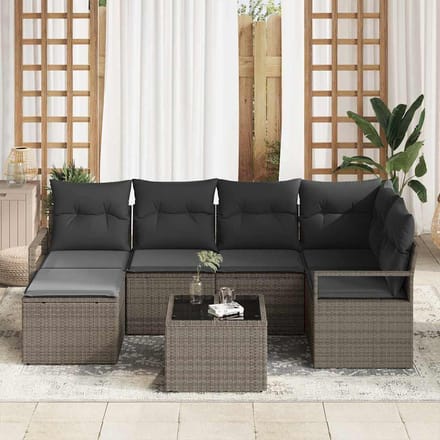 vidaXL Bankstel met kussen met opslag 7 pcs Lichtgrijs poly rattan