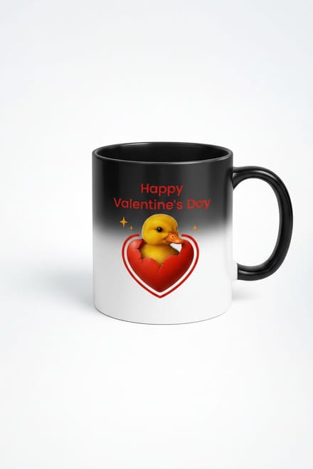 Valentijnsdag Magische Mok met Eendje in Hart - Happy Valentine's Day Cadeau
