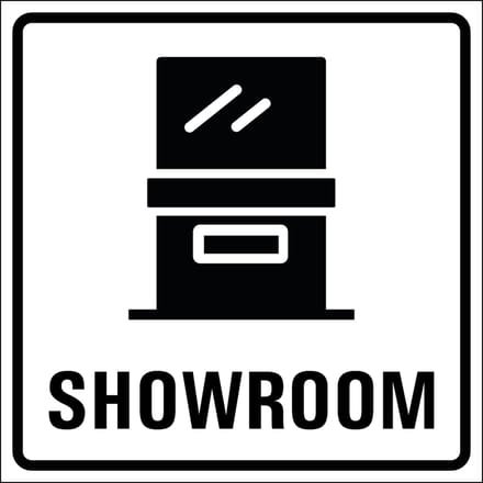 Showroom sticker, wit zwart 150 x 150 mm