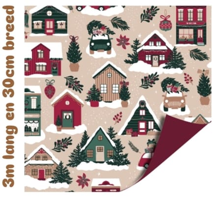 3m Cadeaupapier kersthuisjes - kerst