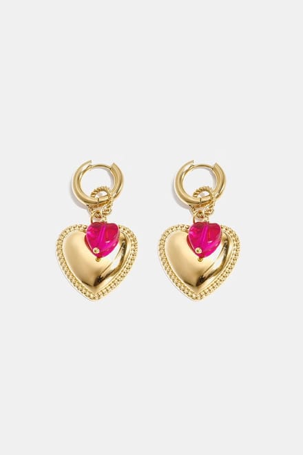 Bijoutheek Oorhangers Hart Kraal Bedel Rose Red