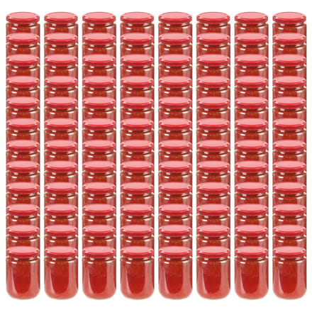 vidaXL - Jampotten - met - rode - deksels - 96 - st - 230 - ml - glas