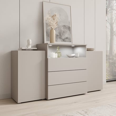 Meubella - Universal - Dressoir met LED - Beige - 150x39x81 cm