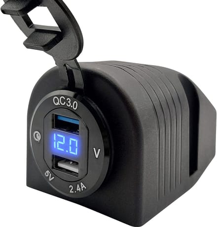 ProRide 12V USB Stopcontact 2 Poorten Opbouw met Voltmeter - QC3.0 - DS2114B - USB Autolader, Boot en Camper - Complete set - Blauw