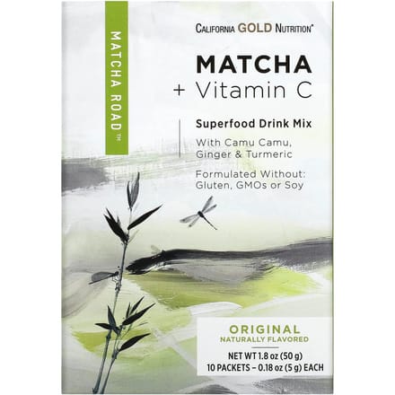 California Gold Nutrition, Matcha Road, Matcha + Vitamine C, Origineel, 10 stuks