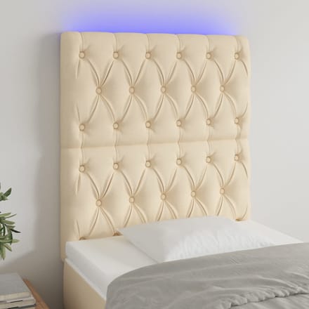 vidaXL - Hoofdbord - LED - 80x7x118/128 - cm - stof - crèmekleurig