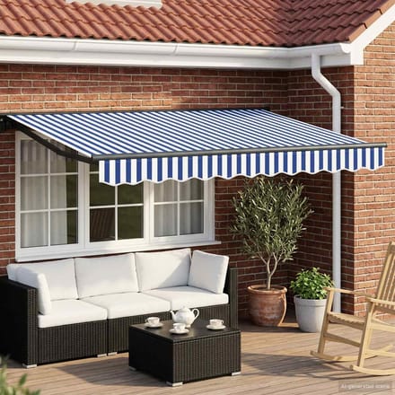 vidaXL - Handmatig - uitschuifbare - luifel - Blauw - en - Wit - 3,5 - x - 2 - m