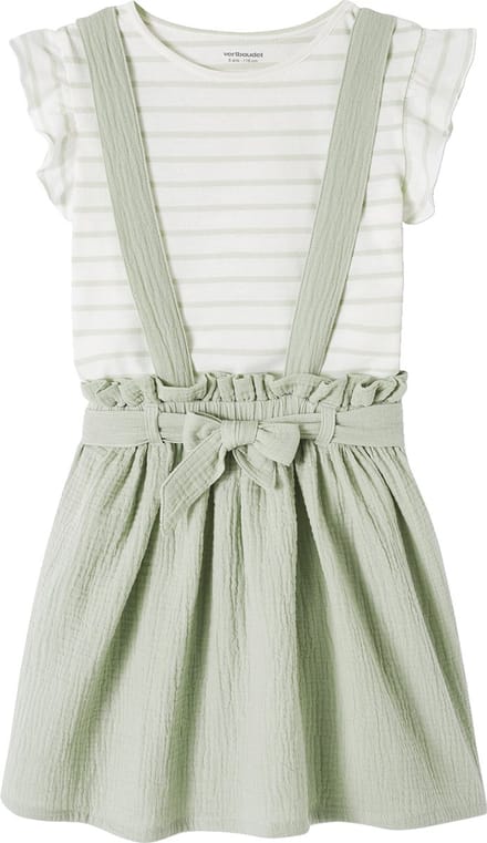 Vertbaudet Set - 2 delig - t-shirt - rok - strepen - katoengaas