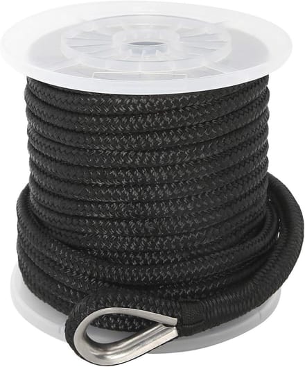 NovelBee 3/8 Inch X 150 Foot Double Braid Nylon Anchor Line with Stainless Steel Thimble and Plastic Chuck