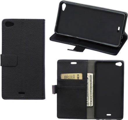 Litchi Cover wallet case hoesje Wiko Rainbow Lite 4G zwart