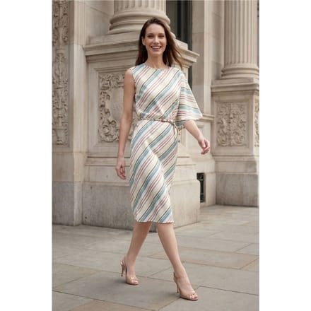 Asymmetrische Gestreepte Maxi-jurk met Ronde Hals