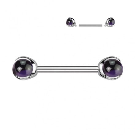 piercing titanium natuursteen met claw 1.6x14 - Amethyst - LMPiercings