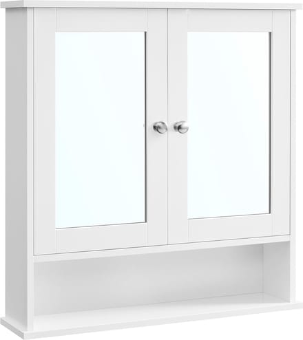 Hoppa! Badkamerkast/hangkast met 2 spiegeldeuren – wit hout – 56 x 58 x 13 cm