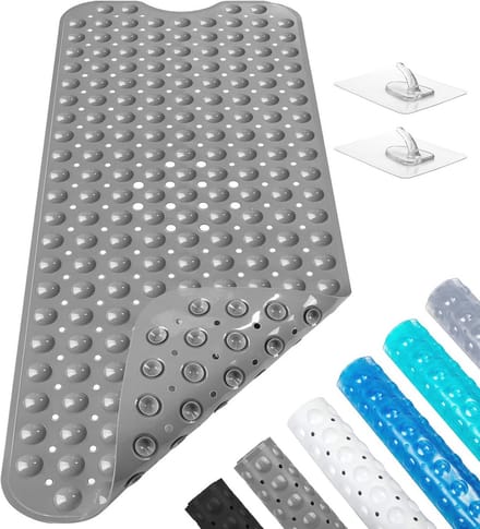 Antislip Badmat 100 x 40 cm - Douchemat, Machinewasbaar en Met Haken - Grijs
