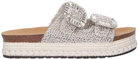 La Strada Platform Slipper Zilver Raffia - Damesschoenen - Maat - 37