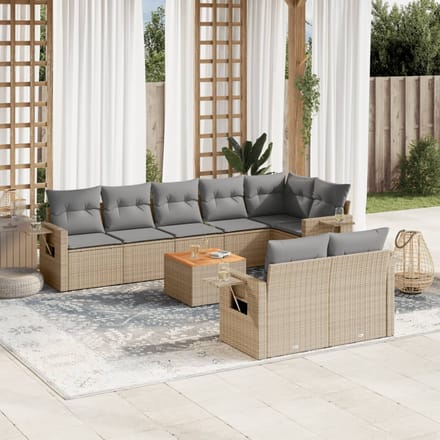 vidaXL - 9-delige - Loungeset - met - kussens - poly - rattan - beige