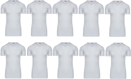 10-Pack Extra lange heren T-shirts van Beerenondergoed met V-hals M3000 Wit maat M