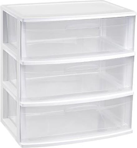 Plasticforte Ladeblokje organizer 3x lades - wit/transparant - L56 x B40 x H61 cm - plastic