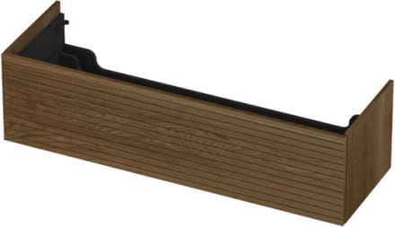 INK wastafelonderkast 1 lade greeploos push to open echt hout met horizontaal gefreesd front 140x45x38cm, massief eiken ash grey