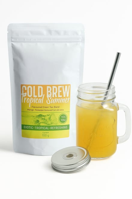 Cadeaupakket Cold Brew Tropical Summer + Glazen beker Lorenzo - cold brew thee - coldbrew - cold brew tea