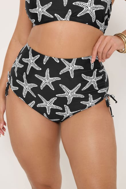 Yours Zwarte Zeester Super Hoge Taille Buikcorrigerende Bikinibroekjes Size 48