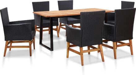 vidaXL - 7-delige - Tuinset - poly - rattan - en - acaciahout - zwart