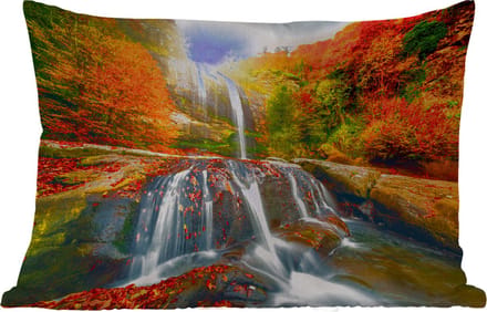 Buitenkussens - Tuin - Waterval - Natuur - Herfst - Rood - Water - 50x30 cm